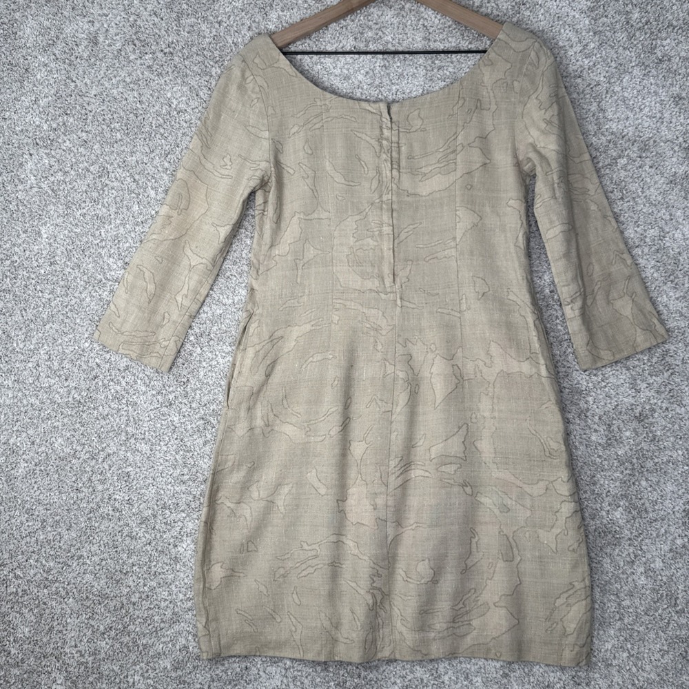 J Crew‎ Shift Dress Womens Size 0 Silk Linen Blend Beige Gold Design Pockets - Picture 3 of 8